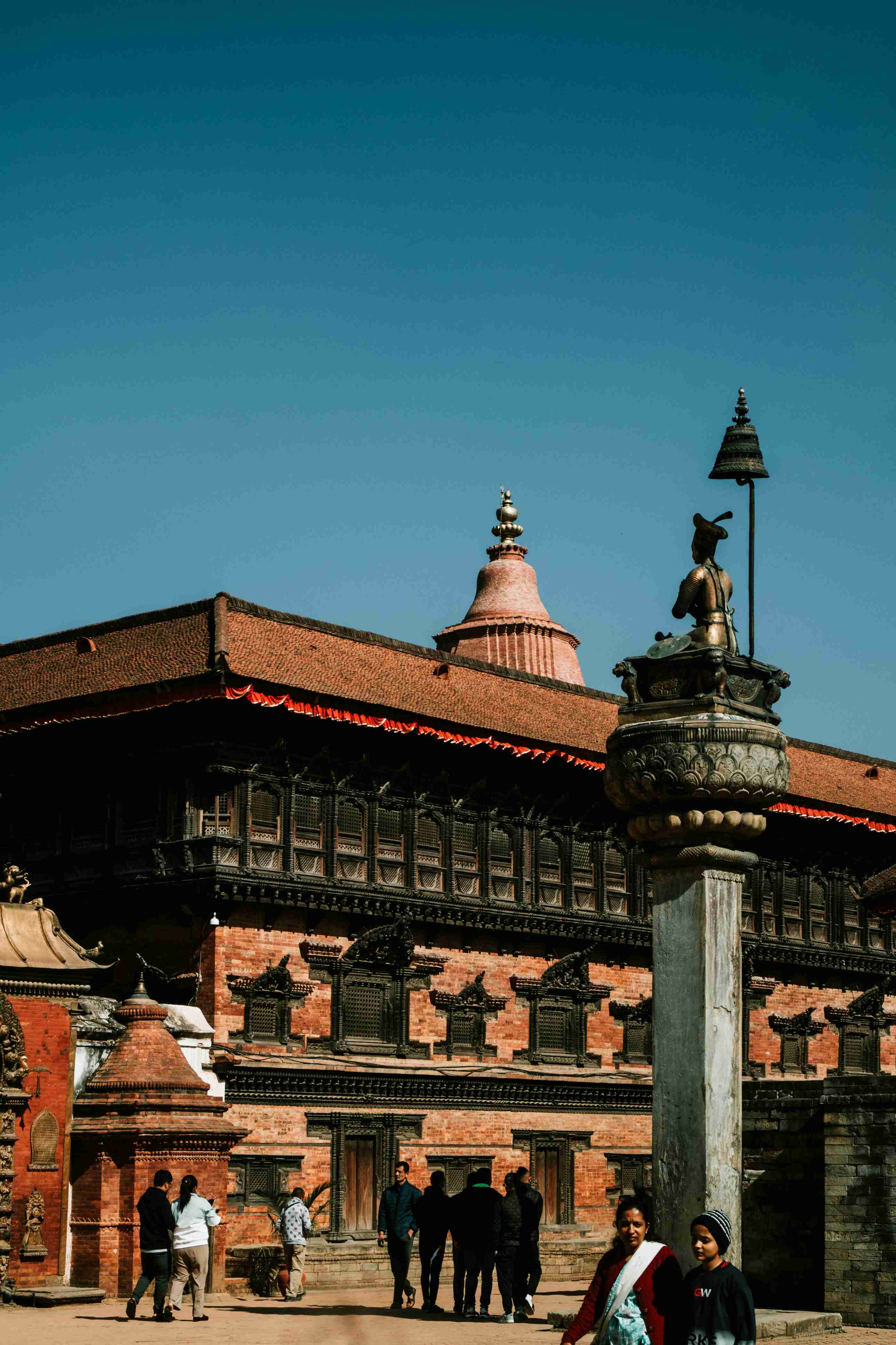 The palace and King Bhupatindra Malla's column in Bhaktapur Durbar Square, Nepal